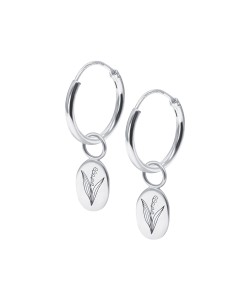 Lily of the Valley Birth Flower Silver Hoop Earring Charms HO-2699